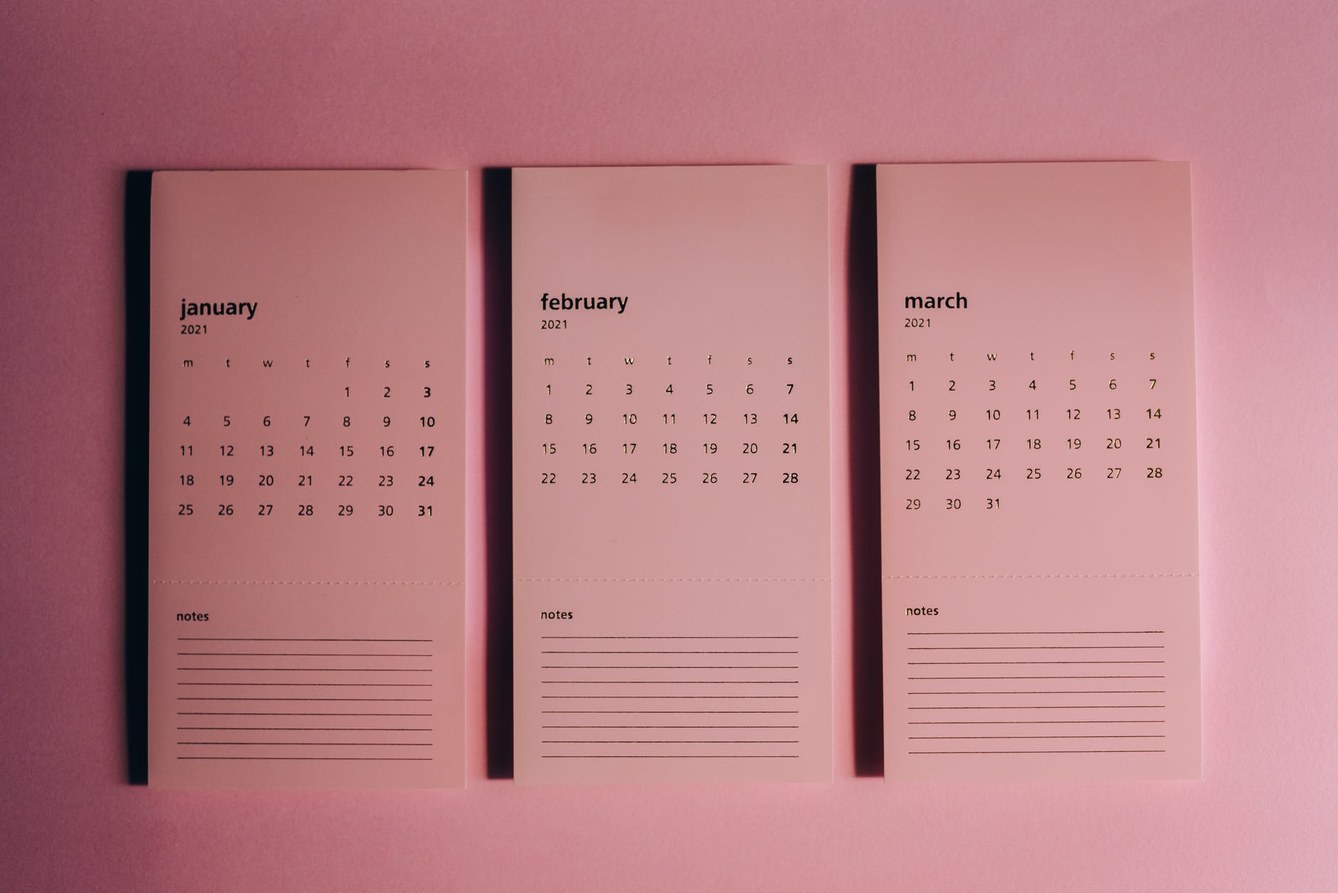 set of monthly calendars with weekly dates